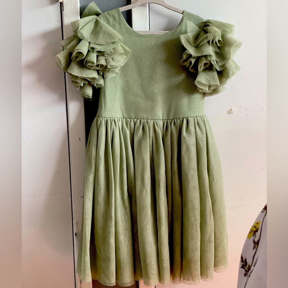 Girls' Sparkle Olive Green Tulle Party Dress